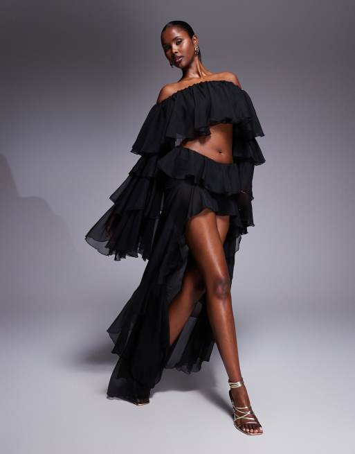 The Dolls House Circa Madonna bardot ruffle top in black - part of