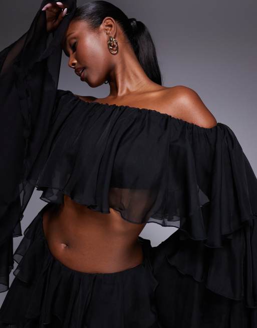 The Dolls House Circa Madonna bardot ruffle top in black - part of
