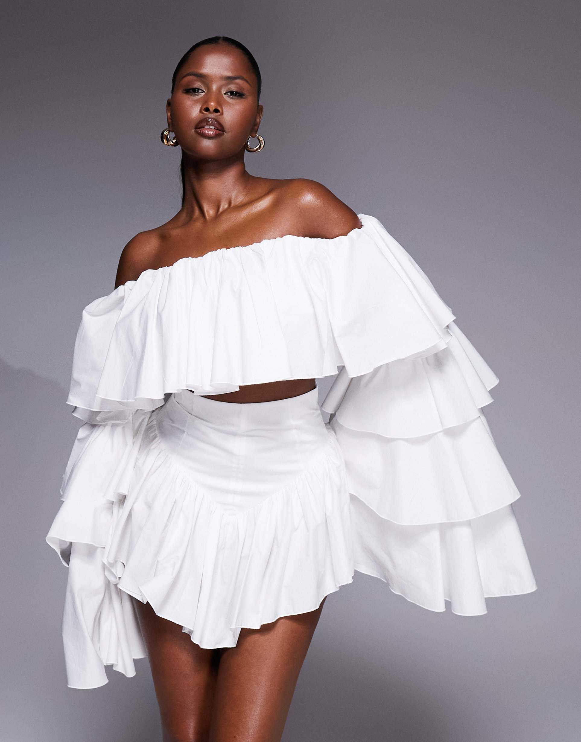 the dolls house circa madonna bardot ruffle top in white - part of a set