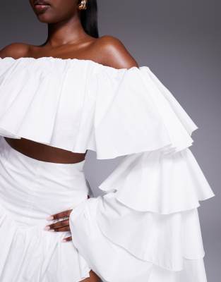 The Dolls House Circa Madonna Bardot Ruffle Top In White