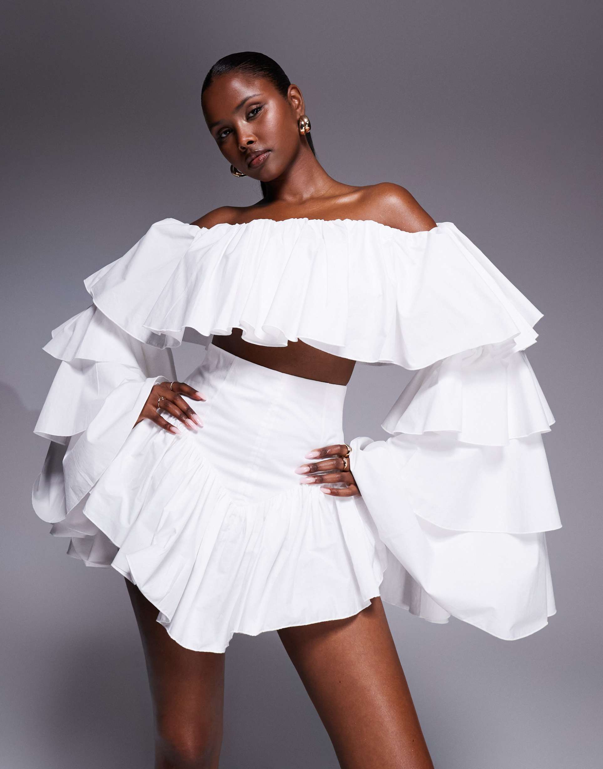 the dolls house circa madonna high waist ruffle shorts in white - part of a set