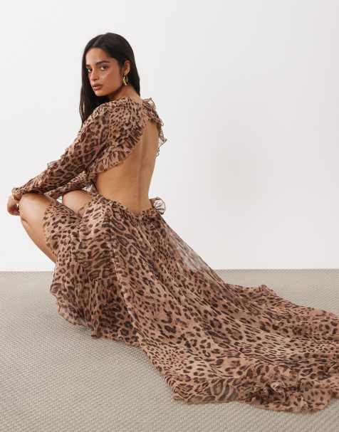 The Dolls House Circa  premium chiffon cut out ruffle trim high low maxi dress in leopard print - view 1