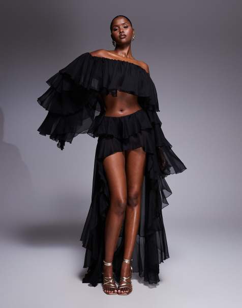The Dolls House Circa Rebecca ruffle shorts in black (part of a set) - view 1