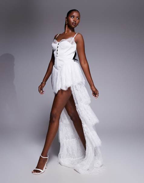 The Dolls House Circa Roxanna tiered ruffle lace hi lo maxi dress in ivory - view 1