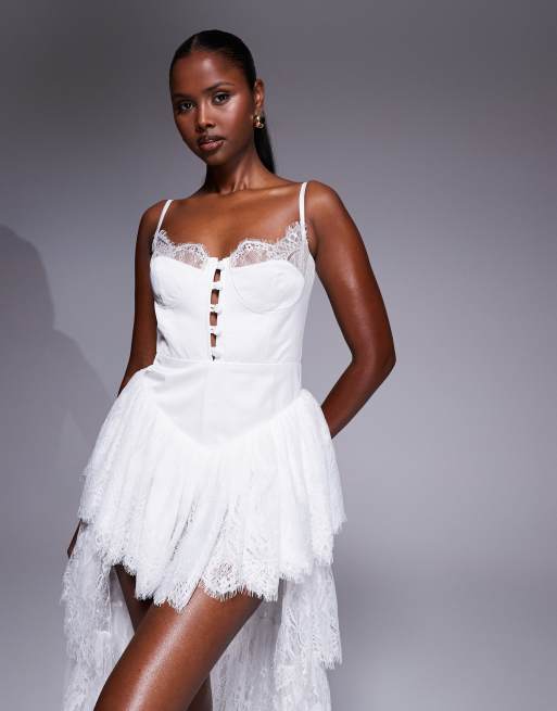 The Dolls House Circa Roxanna tiered ruffle lace high low maxi dress in ivory