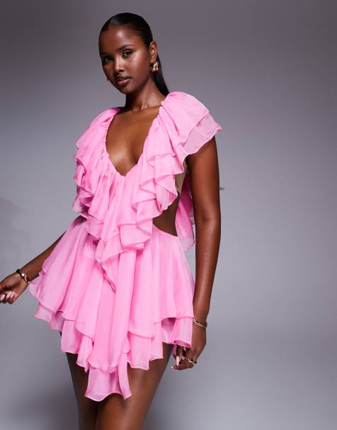 The Dolls House Circa Sara cut-out ruffle mini dress in candy pink - view 1