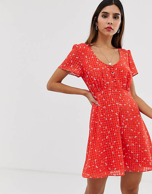 The East Order aggy floral mini dress with button detail | ASOS
