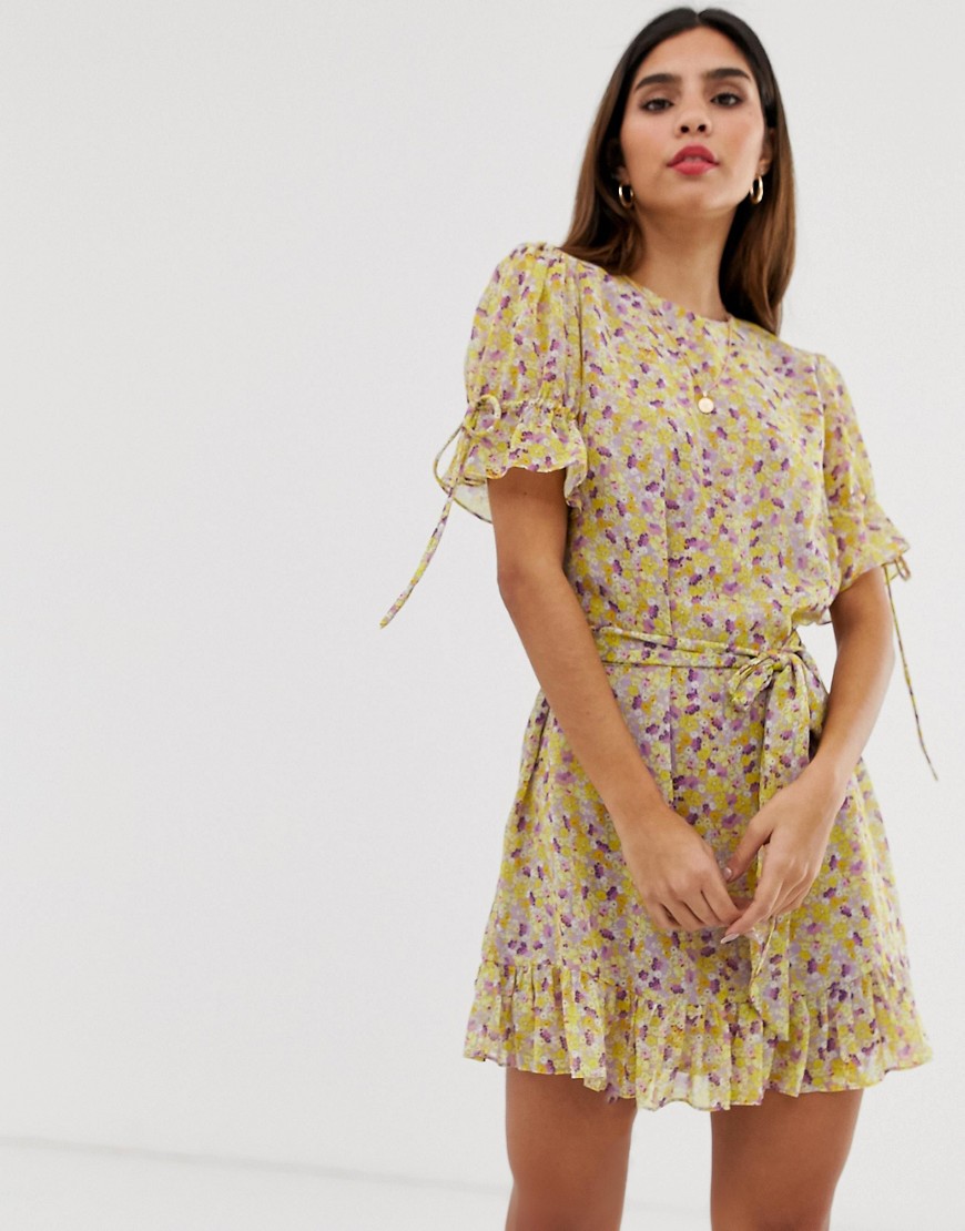 The East Order arlo floral mini dress with belt-Purple