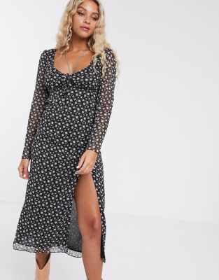 long sleeve floral midi dresses