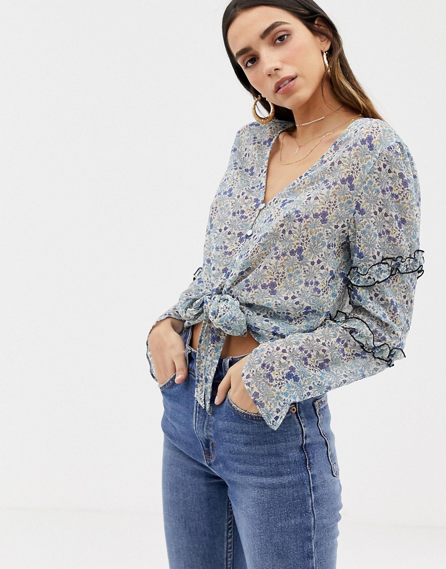 The East Order Serena long sleeve ditsy ruffle top-Multi