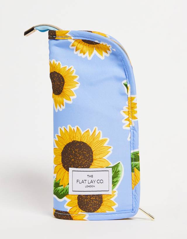 The Flat Lay Co. Brush Holder in Blue Sunflowers Print and Yellow Gingham