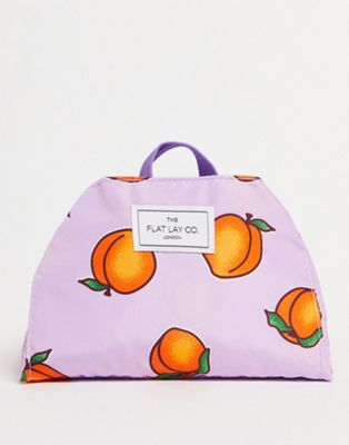 The Flat Lay Co. Drawstring Bag in Lilac Peach Print and Orange Gingham