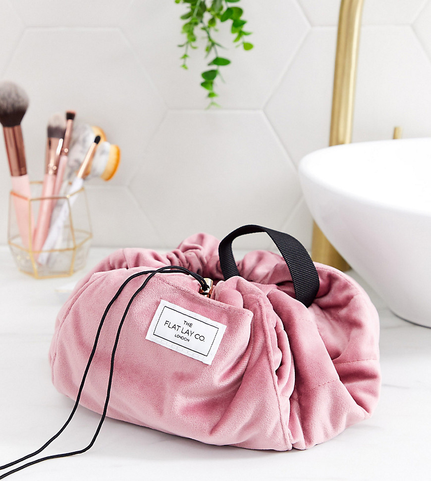 The Flat Lay Co. Drawstring Makeup Bag - Pink Velvet-Multi