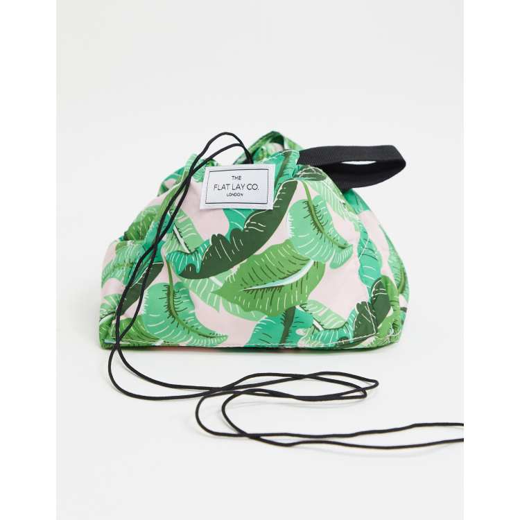 Lazy Flat Lay Drawstring Makeup Bag, Tropical Print