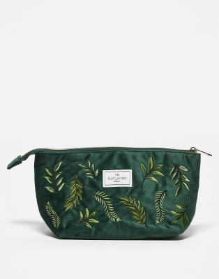 Flat Lay Company The Flat Lay Co. Essential Pouch in Embroidered Leaves - Green Velvet