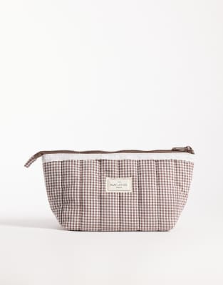 Flat Lay Company The Flat Lay Co. Essential Pouch - Mocha Gingham With Frill-brown