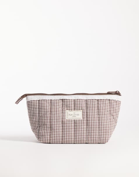 The Flat Lay Co. Essential Pouch - Mocha Gingham with Frill - view 1