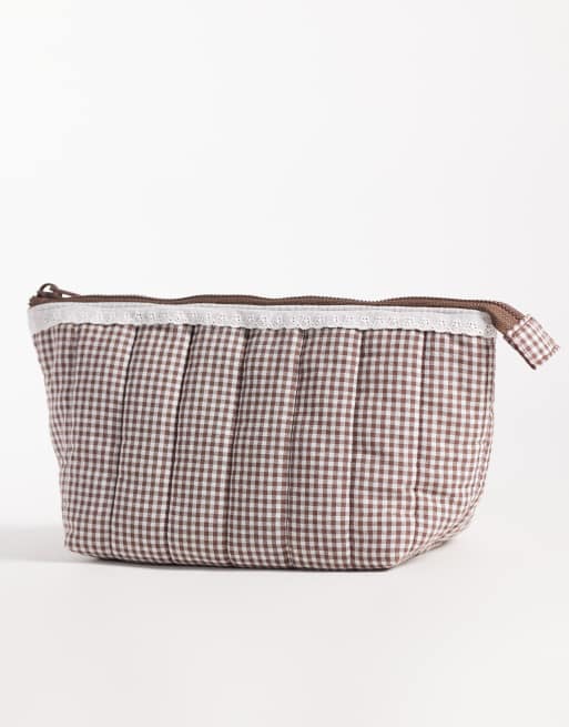 The Flat Lay Co. Essential Pouch - Mocha Gingham with Frill, 3 of 3