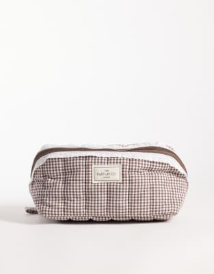 Flat Lay Company The Flat Lay Co. Marshmallow Flat Lay Makeup Box Bag - Mocha Gingham With Frill-brown