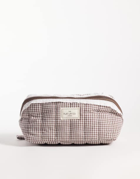 The Flat Lay Co. Marshmallow Flat Lay Makeup Box Bag - Mocha Gingham with Frill - view 1