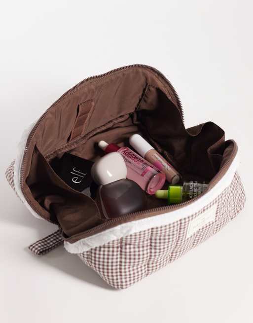 The Flat Lay Co. Marshmallow Flat Lay Makeup Box Bag - Mocha Gingham with Frill, 2 of 3