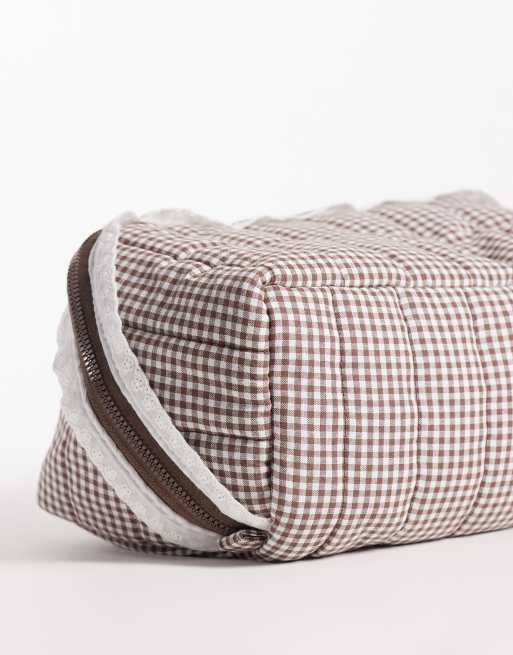 The Flat Lay Co. Marshmallow Flat Lay Makeup Box Bag - Mocha Gingham with Frill, 3 of 3