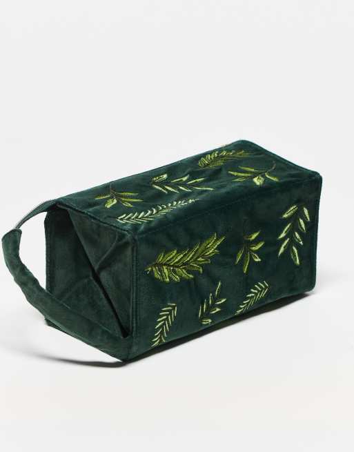 The Flat Lay Co. Open Flat Box Bag in Embroidered Leaves - Green Velvet, 3 of 3