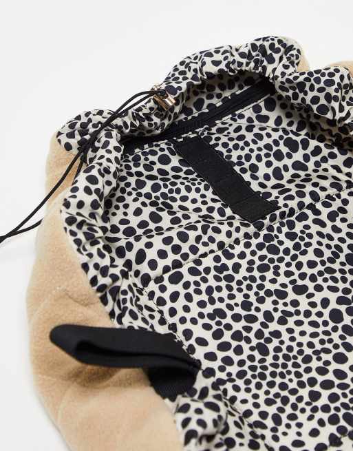 The Flat Lay Co. X ASOS EXCLUSIVE Drawstring Makeup Bag Beige Borg with Cheetah