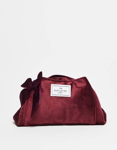 The Flat Lay Co. x ASOS Exclusive Drawstring Makeup Bag - Burgundy Velvet Bow - view 1