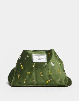 Flat Lay Company The Flat Lay Co. X Asos Exclusive Drawstring Makeup Bag - Drinks Embroidered Velvet-green