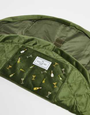 Flat Lay Company The Flat Lay Co. X Asos Exclusive Drawstring Makeup Bag - Drinks Embroidered Velvet-green In Green