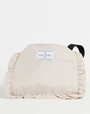 The Flat Lay Co. X ASOS EXCLUSIVE Drawstring Makeup Bag in Greige Frill