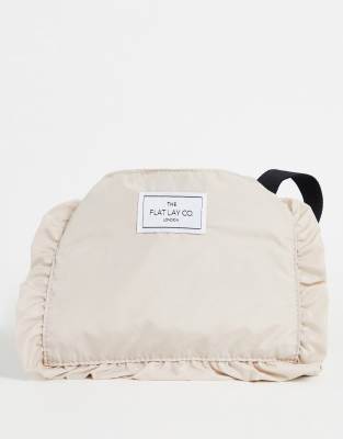 The Flat Lay Co. X ASOS EXCLUSIVE Drawstring Makeup Bag in Greige Frill