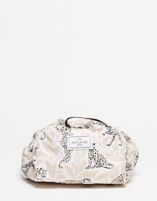 The Flat Lay Co. X ASOS EXCLUSIVE Drawstring Makeup Bag in Neutral Cheetahs