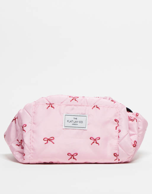 The Flat Lay Co. x ASOS EXCLUSIVE Drawstring Makeup Bag in Pink Bows