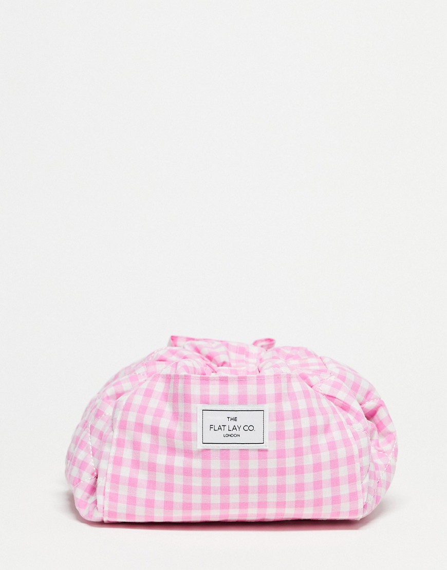 The Flat Lay Co. X ASOS EXCLUSIVE Drawstring Makeup Bag in Pink Gingham