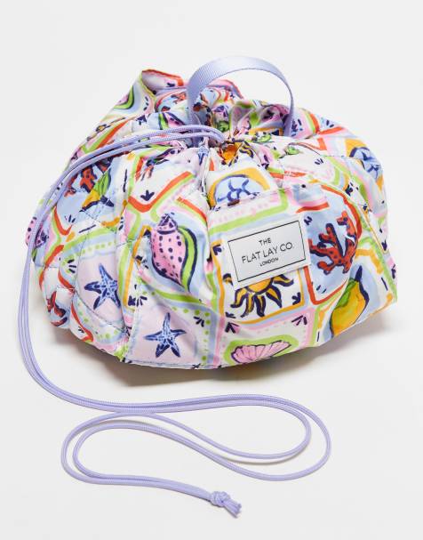 The Flat Lay Co. x ASOS Exclusive Drawstring Makeup Bag in Summer Tiles - view 1