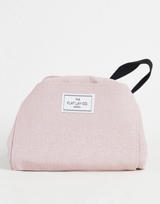 The Flat Lay Co. X ASOS EXCLUSIVE Drawstring Open Flat Makeup Bag in Pink Croc