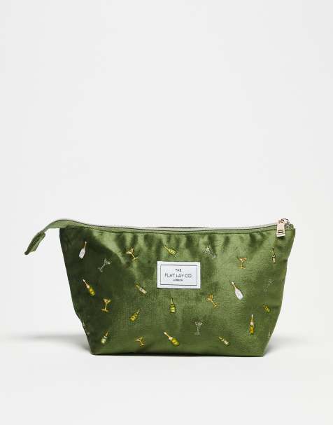The Flat Lay Co. x ASOS Exclusive Essential Makeup Pouch - Drinks Embroidered Velvet - view 1