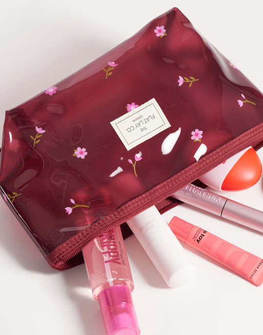 The Flat Lay Co. X ASOS Exclusive Essential Pouch - Ditsy Floral Burgundy, 2 of 3