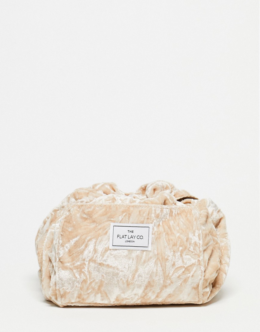 The Flat Lay Co. X ASOS EXCLUSIVE Glazed Crushed Velvet Drawstring Makeup Bag-Neutral