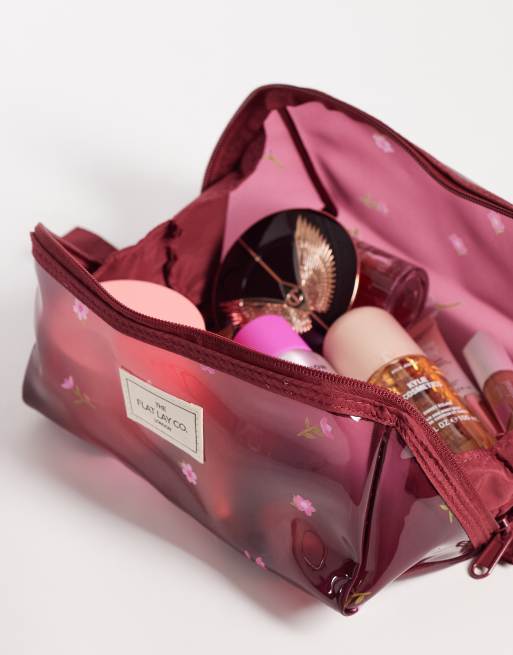 The Flat Lay Co. X ASOS Exclusive Jelly Flat Lay Makeup Box Bag - Ditsy Floral Burgundy, 3 of 3
