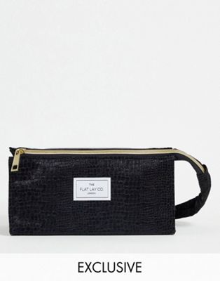 The Flat Lay Co. X ASOS EXCLUSIVE Open Flat Makeup Box Bag in Black Croc