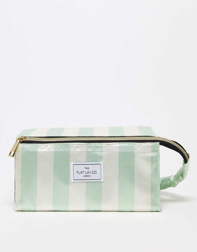 The Flat Lay Co. X ASOS EXCLUSIVE Open Flat Makeup Box Bag- Satin Sage Green Stripe