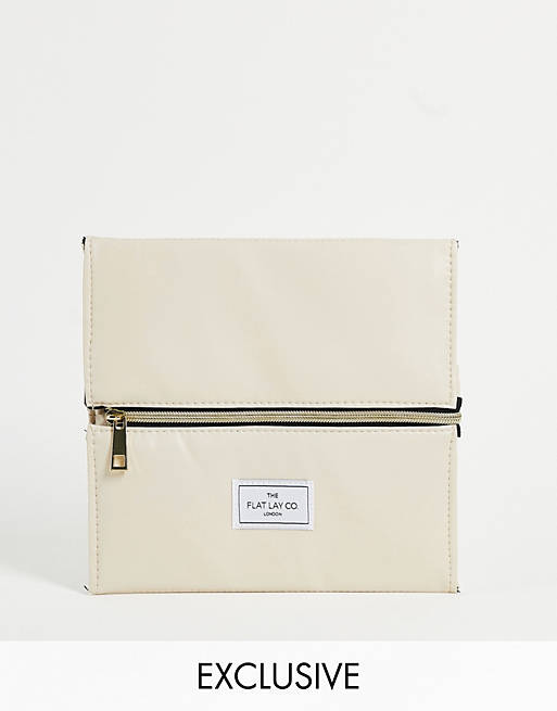 The Flat Lay Co. X ASOS Exclusive Open Flat Makeup Box - Cream Leather Effect