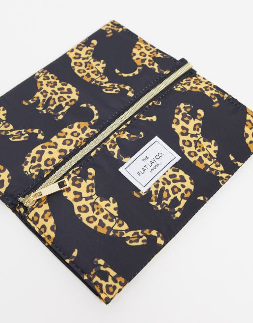 The Flat Lay Co. Open Flat Makeup Box Bag Leopard Print