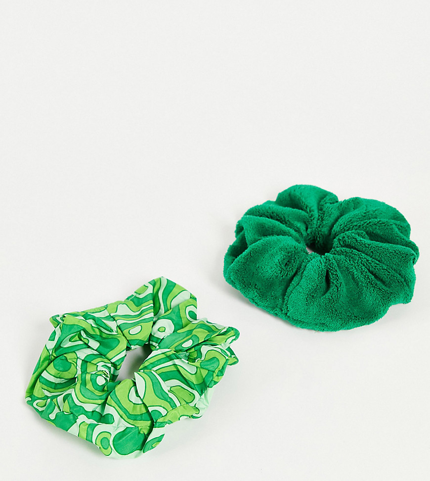 Flat Lay Company The Flat Lay Co. X Asos Exclusive Scrunchie Set - Green Lava Lamp Print And Green Towel-multi