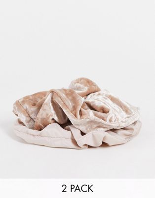 The Flat Lay Co. X ASOS exclusive scrunchie set in greige and greige crushed velvet