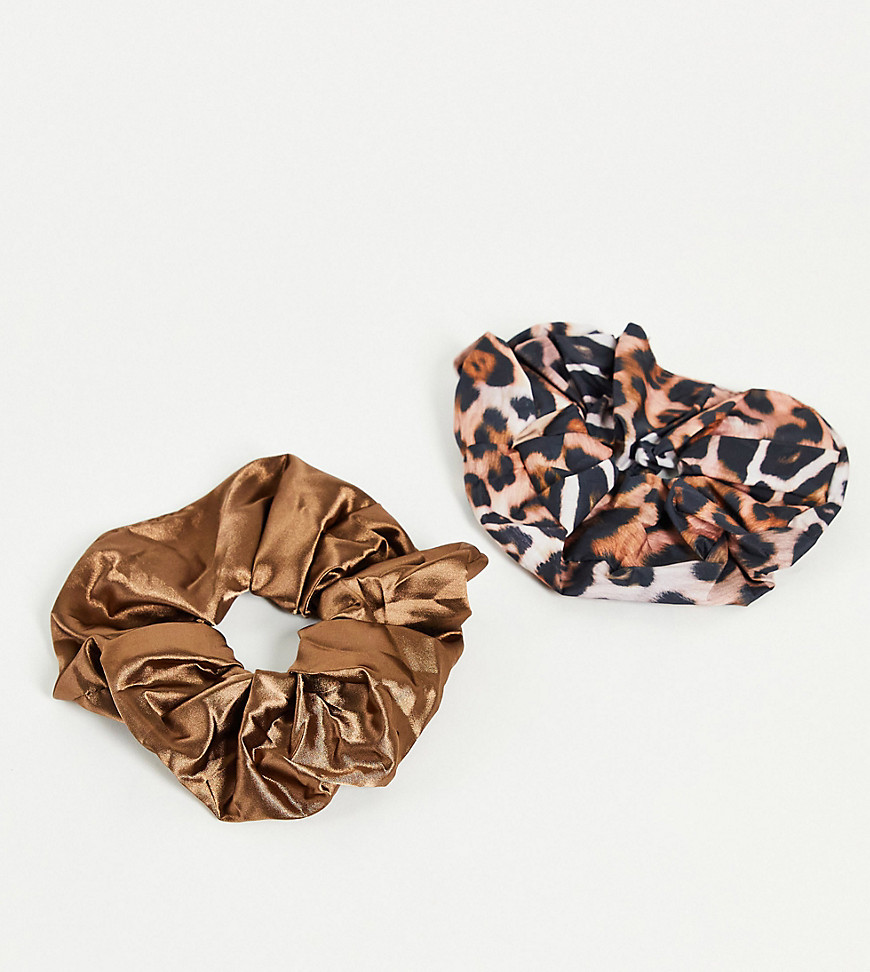 Flat Lay Company The Flat Lay Co. X ASOS Exclusive Scrunchie Set - Warped Leopard Print and Brown Silk-Multi