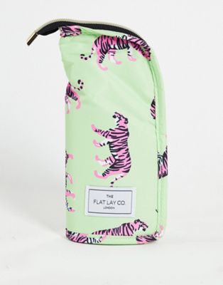 The Flat Lay Co. X ASOS EXCLUSIVE standing brush case in green and pink tigers